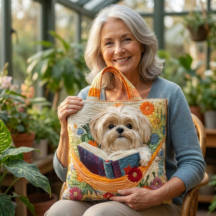 Bolso Artesanal – Shih Tzu con Libros y Flores