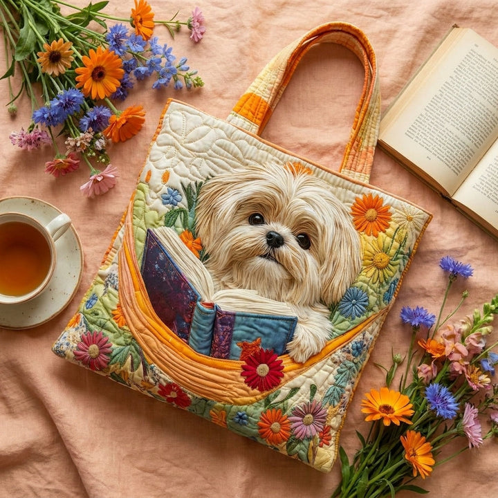 Bolso Artesanal – Shih Tzu con Libros y Flores