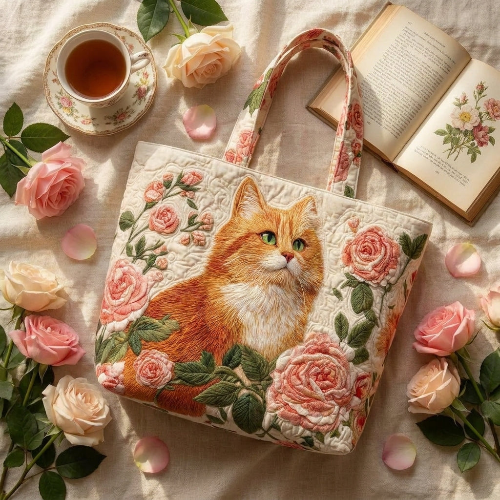Bolso Artesanal – Gato Naranja con Rosas