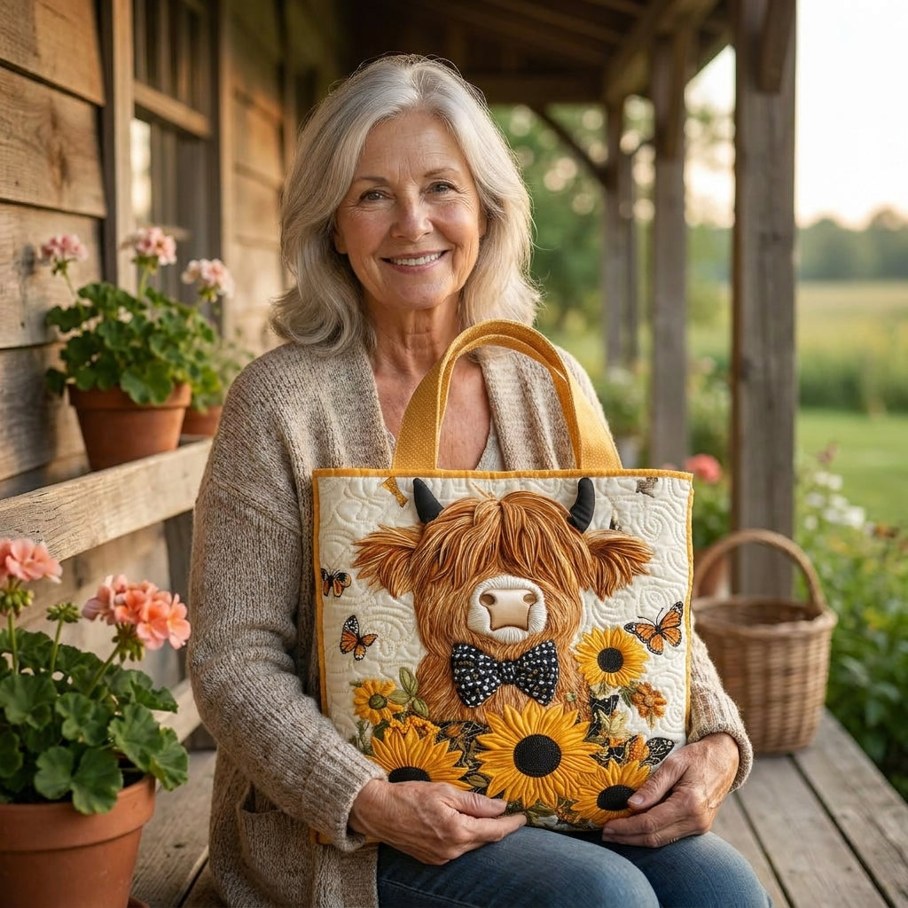 Bolso Artesanal – Vaca Highland con Girasoles