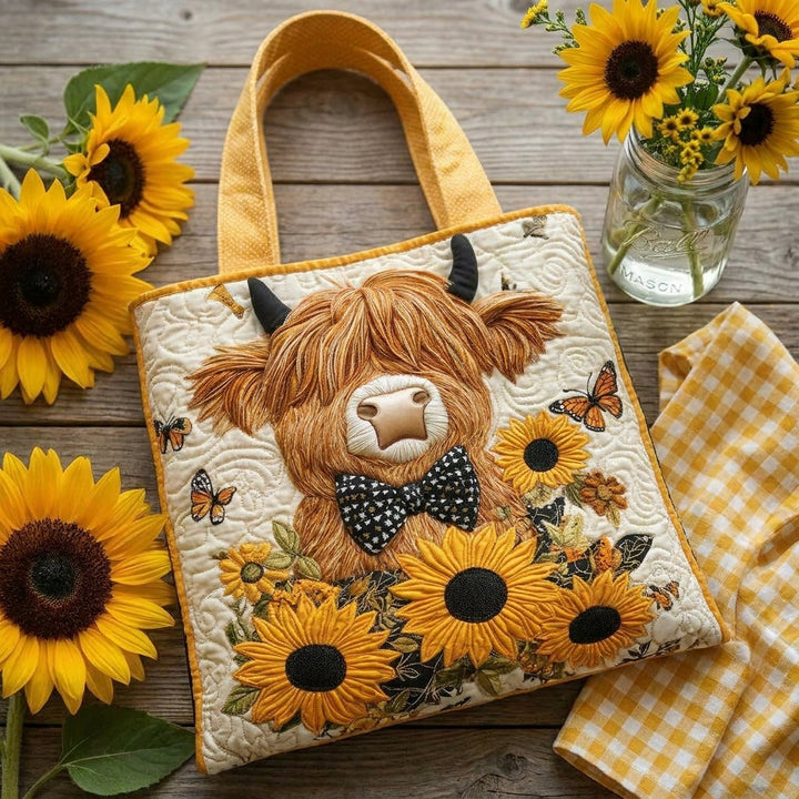 Bolso Artesanal – Vaca Highland con Girasoles