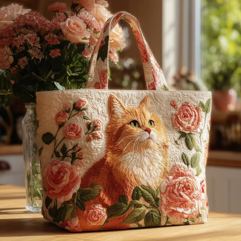 Bolso Artesanal – Gato Naranja con Rosas
