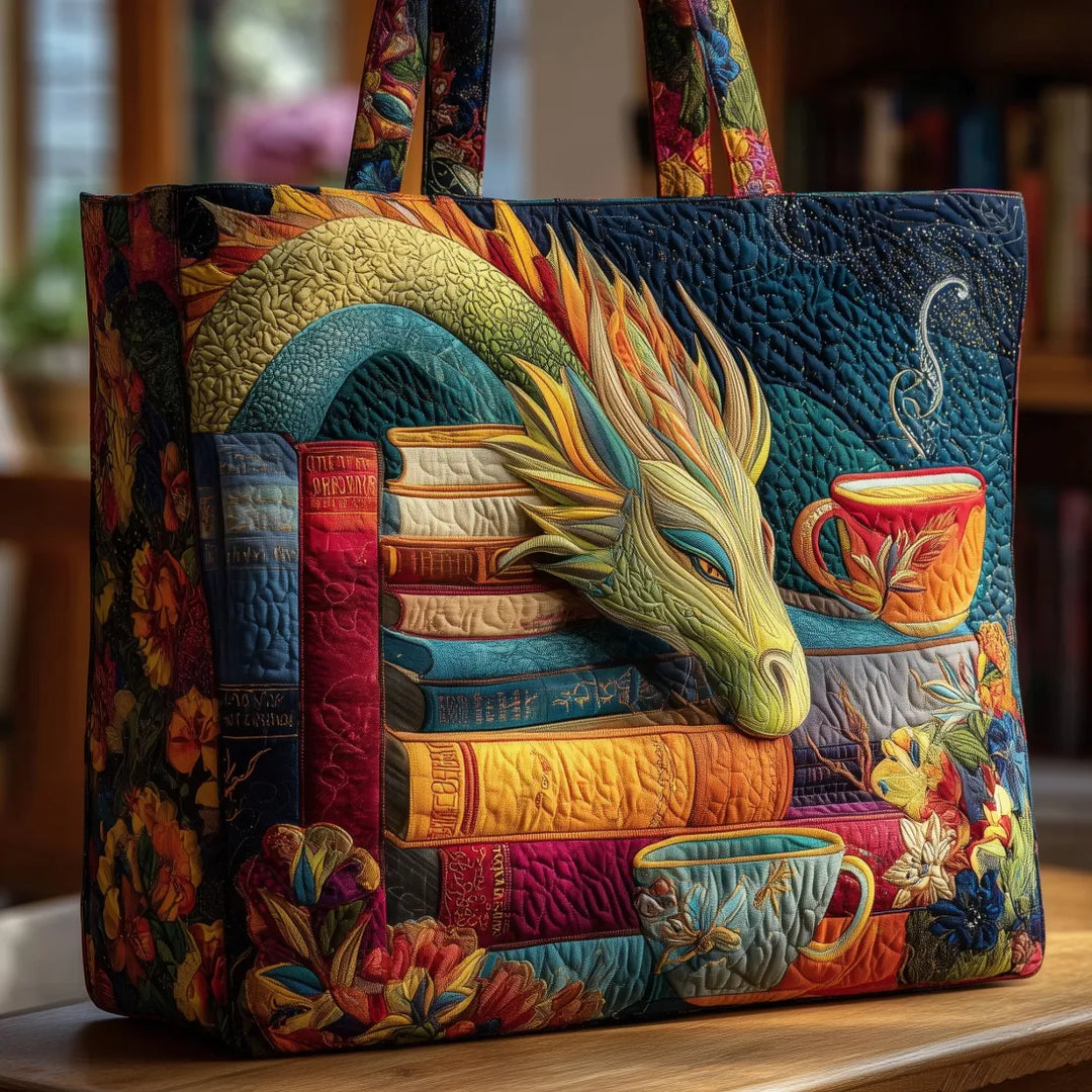 Bolso Artesanal – El Lector de Dragones con Libros y Tazas