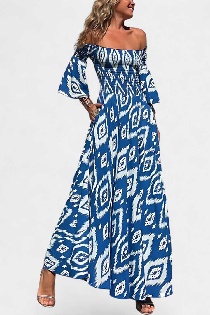 Vestido Floral del Mar con Hombros Descubiertos