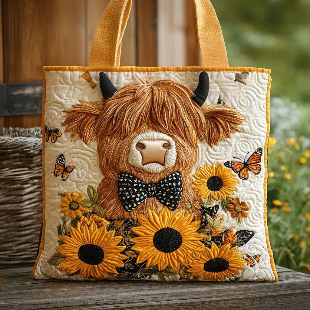 Bolso Artesanal – Vaca Highland con Girasoles