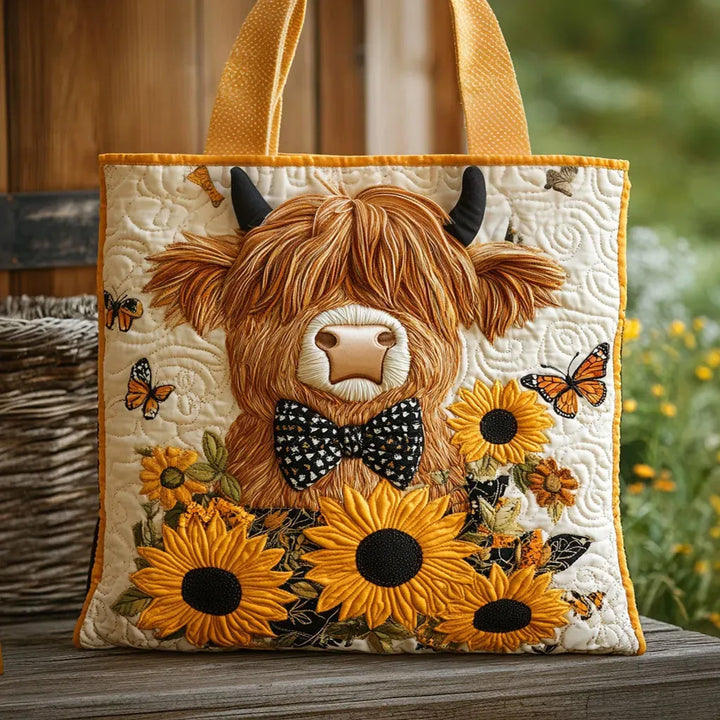 Bolso Artesanal – Vaca Highland con Girasoles