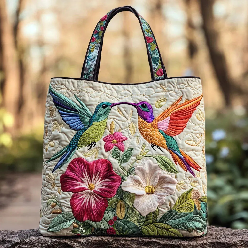 Bolso Artesanal – Colibrí y Flores Blancas