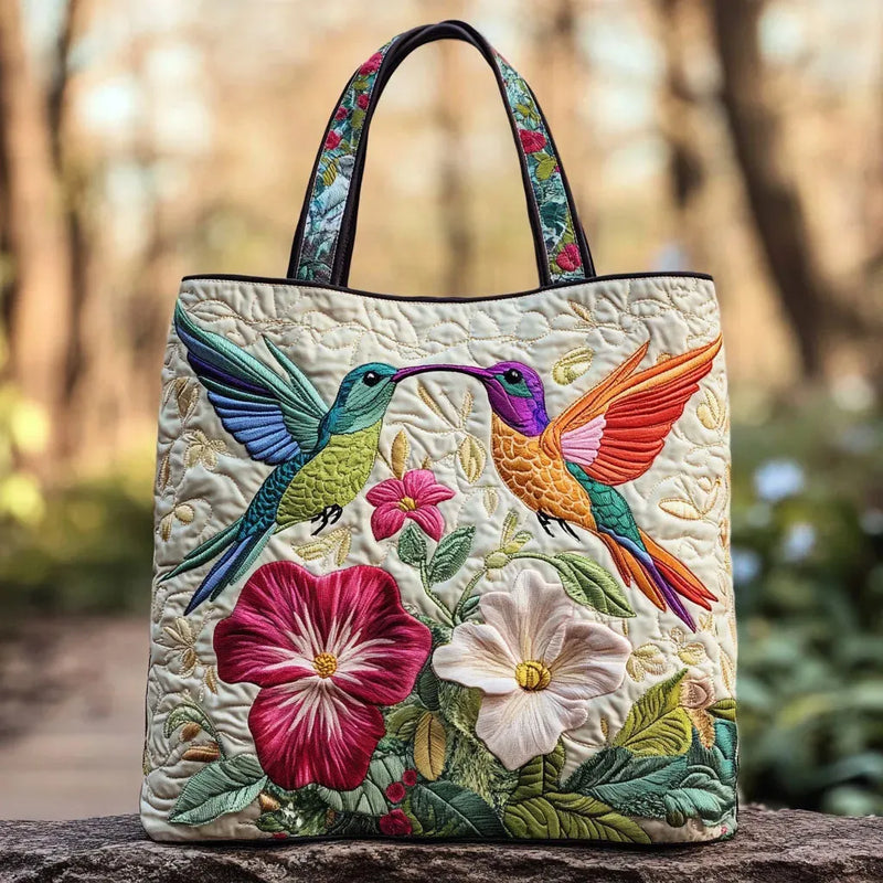 Bolso Artesanal – Colibrí y Flores Blancas