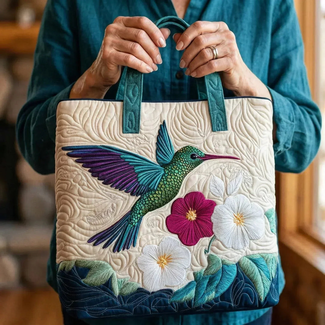 Bolso Artesanal – Colibrí y Flor Blanca