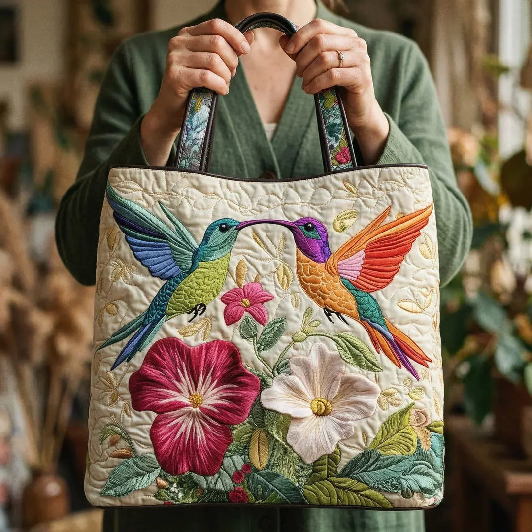 Bolso Artesanal – Colibrí y Flores Blancas