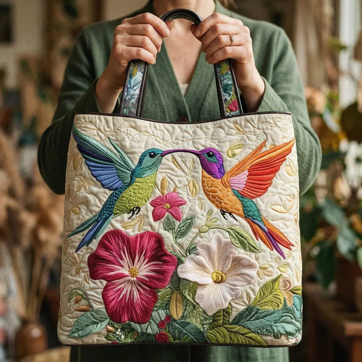 Bolso Artesanal – Colibrí y Flores Blancas