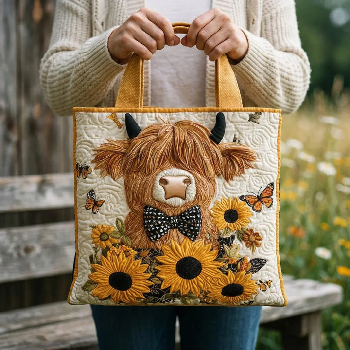 Bolso Artesanal – Vaca Highland con Girasoles