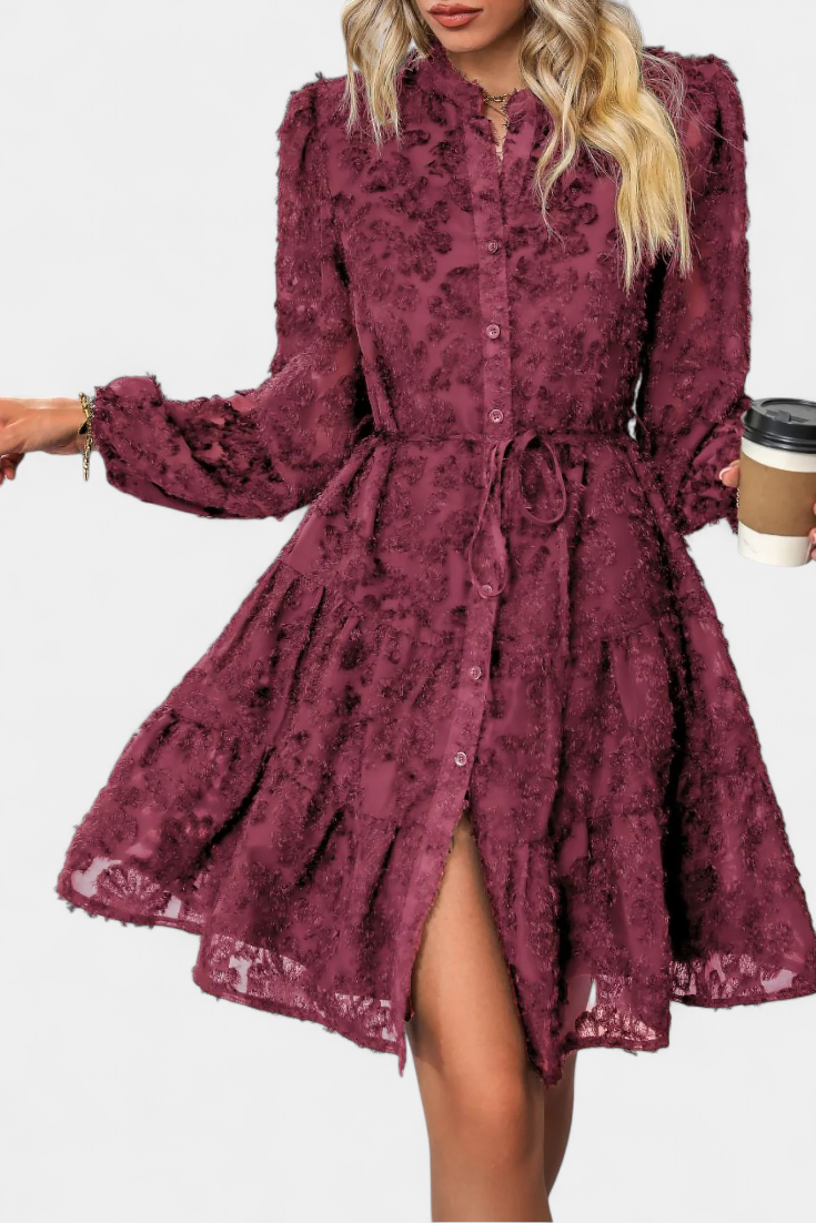Vestido Camisa Soreia con Mangas Largas Texturizadas