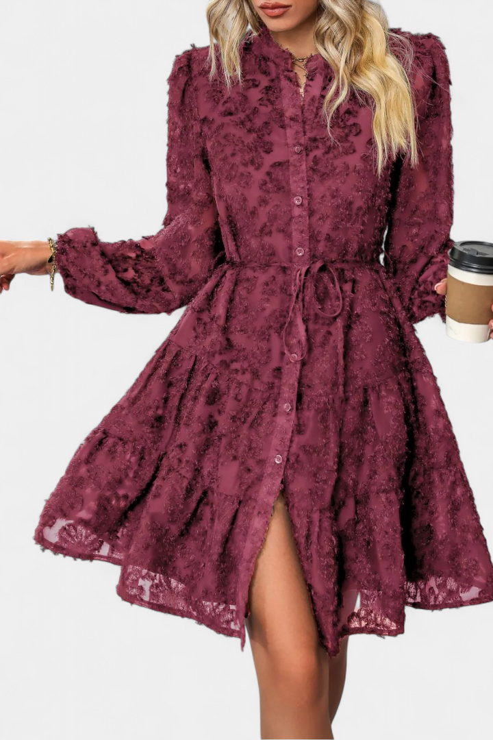 Vestido Camisa Soreia con Mangas Largas Texturizadas